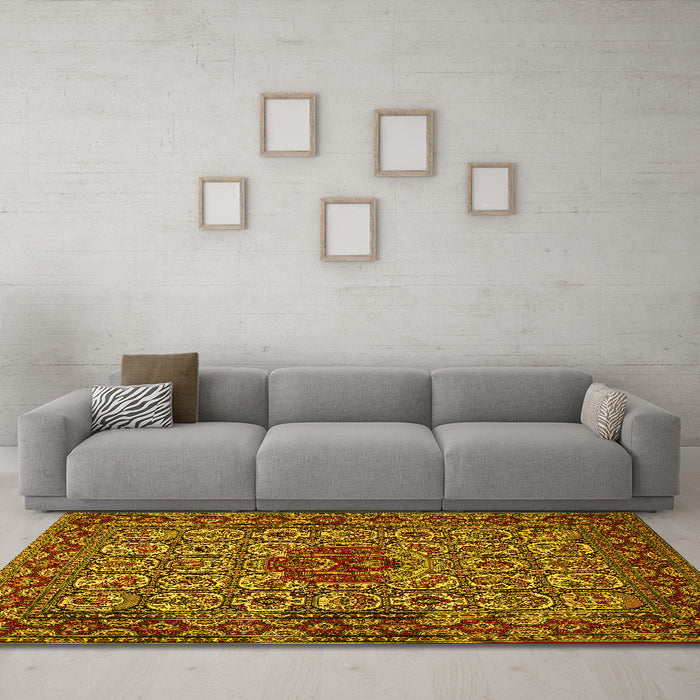 Machine Washable Persian Yellow Traditional Rug in a Living Room, wshtr1720yw