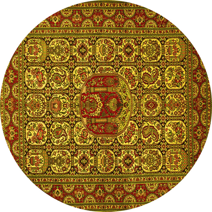 Round Persian Yellow Traditional Rug, tr1720yw