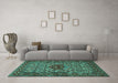 Machine Washable Persian Turquoise Traditional Area Rugs in a Living Room,, wshtr1720turq