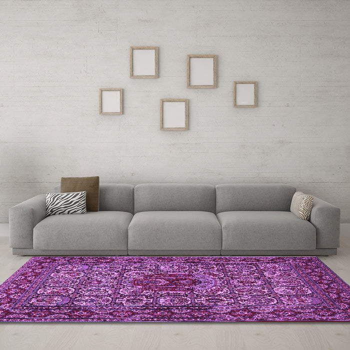 Machine Washable Persian Purple Traditional Area Rugs in a Living Room, wshtr1720pur
