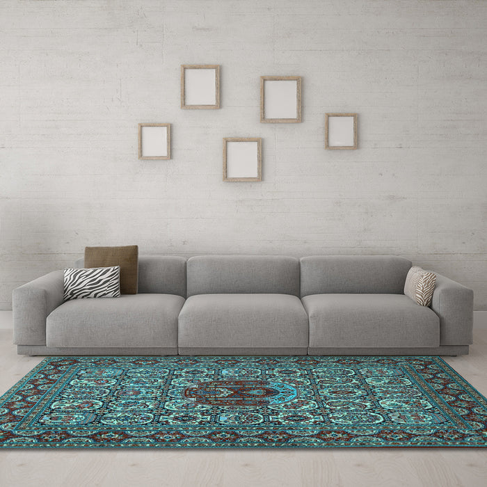 Machine Washable Persian Light Blue Traditional Rug in a Living Room, wshtr1720lblu