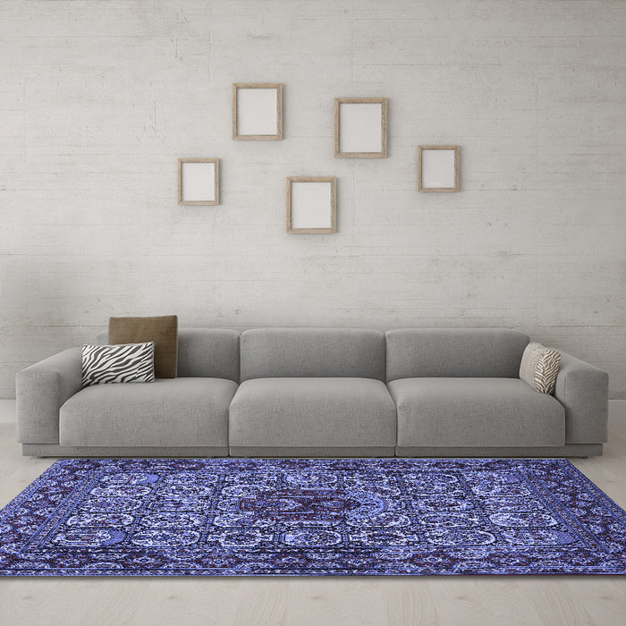 Machine Washable Persian Blue Traditional Rug in a Living Room, wshtr1720blu