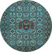 Round Machine Washable Persian Light Blue Traditional Rug, wshtr1720lblu