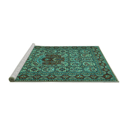 Sideview of Machine Washable Persian Turquoise Traditional Area Rugs, wshtr1720turq