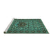 Sideview of Machine Washable Persian Turquoise Traditional Area Rugs, wshtr1720turq