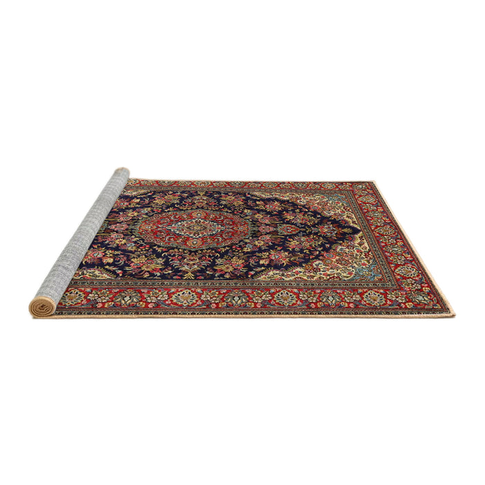 Sideview of Machine Washable Traditional Orange Brown Rug, wshtr1721