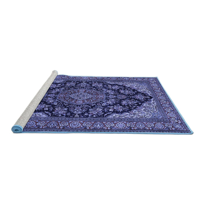 Sideview of Machine Washable Medallion Blue Traditional Rug, wshtr1721blu
