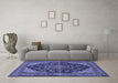 Machine Washable Medallion Blue Traditional Rug in a Living Room, wshtr1721blu