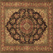 Square Medallion Brown Traditional Rug, tr1721brn