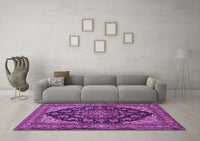 Machine Washable Medallion Purple Traditional Rug, wshtr1721pur