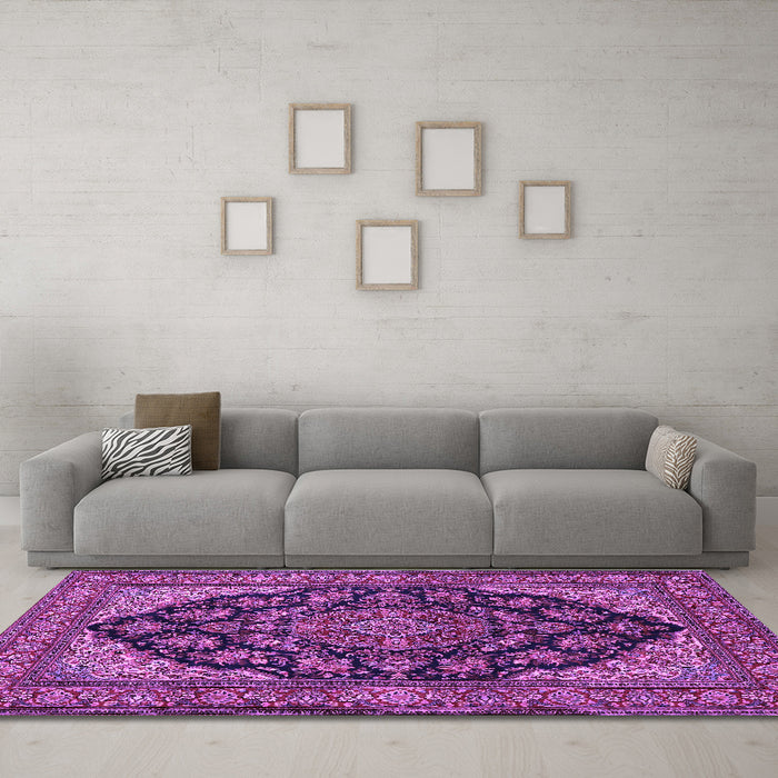 Machine Washable Medallion Purple Traditional Area Rugs in a Living Room, wshtr1721pur