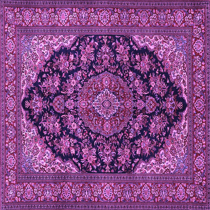 Square Machine Washable Medallion Purple Traditional Area Rugs, wshtr1721pur