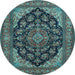 Round Medallion Light Blue Traditional Rug, tr1721lblu