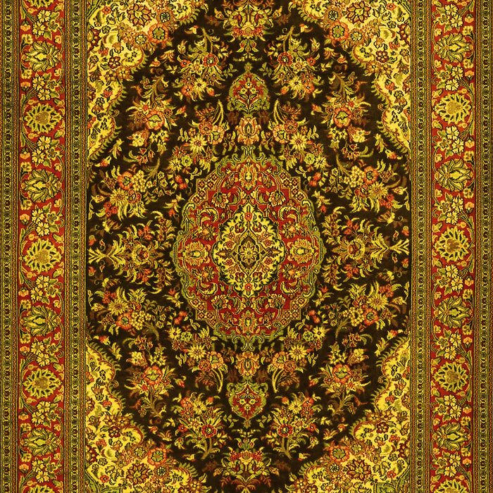 Machine Washable Medallion Yellow Traditional Rug, wshtr1721yw
