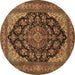 Round Medallion Brown Traditional Rug, tr1721brn