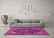 Machine Washable Medallion Pink Traditional Rug in a Living Room, wshtr1721pnk