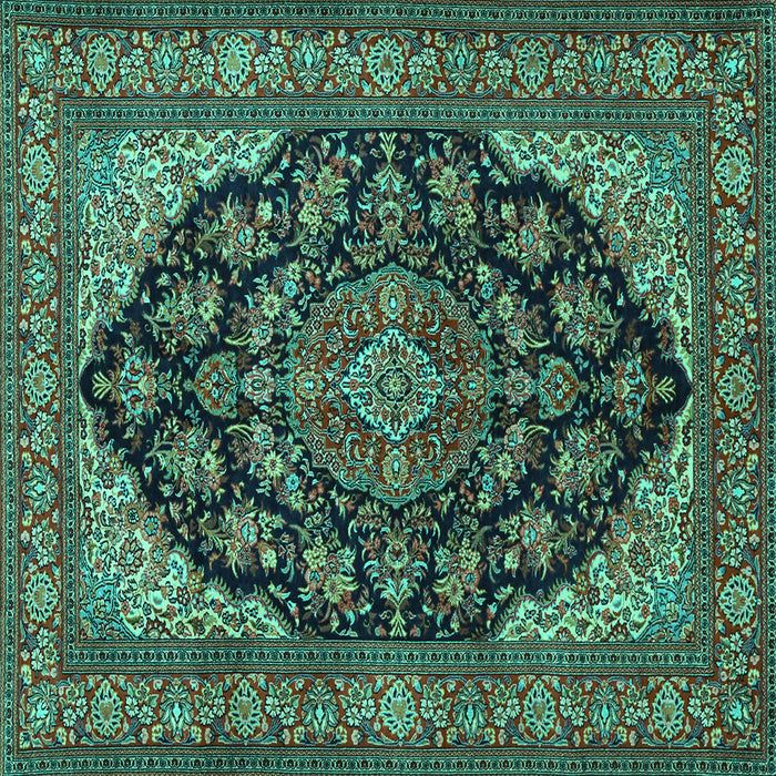 Square Machine Washable Medallion Turquoise Traditional Area Rugs, wshtr1721turq