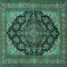 Square Machine Washable Medallion Turquoise Traditional Area Rugs, wshtr1721turq