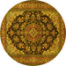 Round Machine Washable Medallion Yellow Traditional Rug, wshtr1721yw