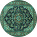 Round Medallion Turquoise Traditional Rug, tr1721turq