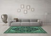 Machine Washable Medallion Turquoise Traditional Area Rugs in a Living Room,, wshtr1721turq