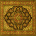 Square Machine Washable Medallion Yellow Traditional Rug, wshtr1721yw