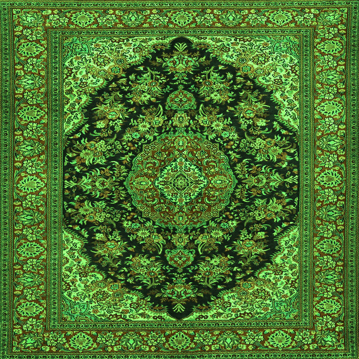 Round Machine Washable Medallion Green Traditional Area Rugs, wshtr1721grn