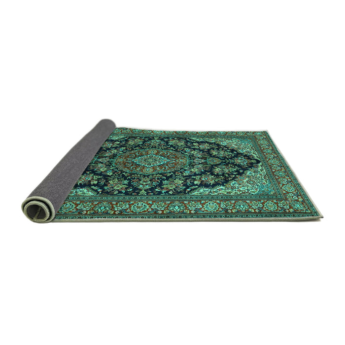 Sideview of Medallion Turquoise Traditional Rug, tr1721turq