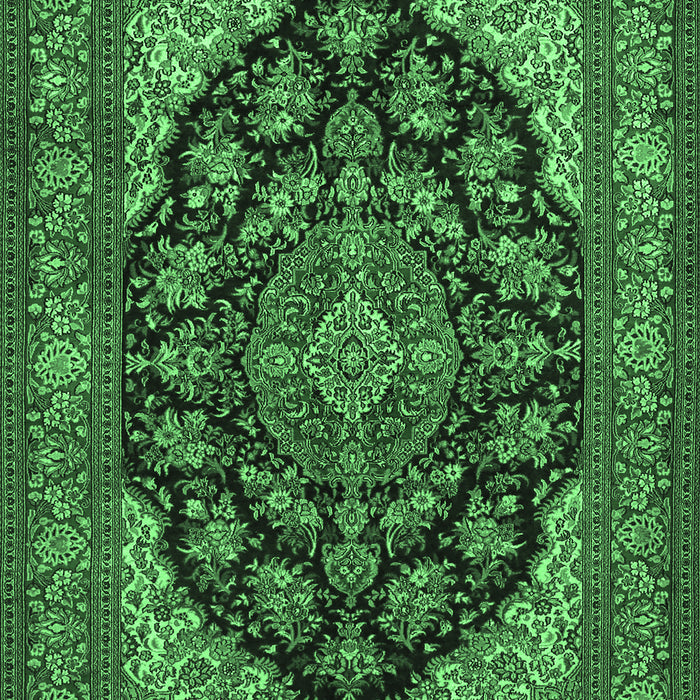 Machine Washable Medallion Emerald Green Traditional Area Rugs, wshtr1721emgrn