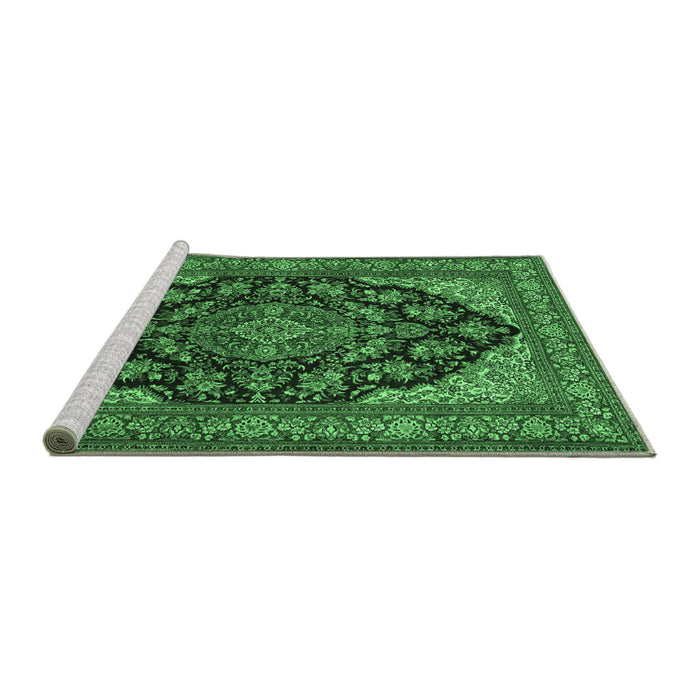 Sideview of Machine Washable Medallion Emerald Green Traditional Area Rugs, wshtr1721emgrn