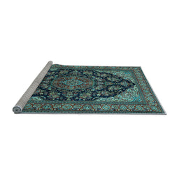 Sideview of Machine Washable Medallion Light Blue Traditional Rug, wshtr1721lblu