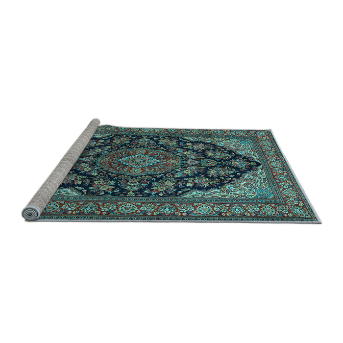 Sideview of Machine Washable Medallion Light Blue Traditional Rug, wshtr1721lblu