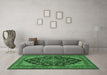 Machine Washable Medallion Emerald Green Traditional Area Rugs in a Living Room,, wshtr1721emgrn