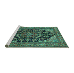 Sideview of Machine Washable Medallion Turquoise Traditional Area Rugs, wshtr1721turq