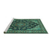 Sideview of Machine Washable Medallion Turquoise Traditional Area Rugs, wshtr1721turq