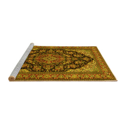 Sideview of Machine Washable Medallion Yellow Traditional Rug, wshtr1721yw