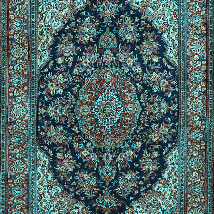 Machine Washable Medallion Light Blue Traditional Rug, wshtr1721lblu