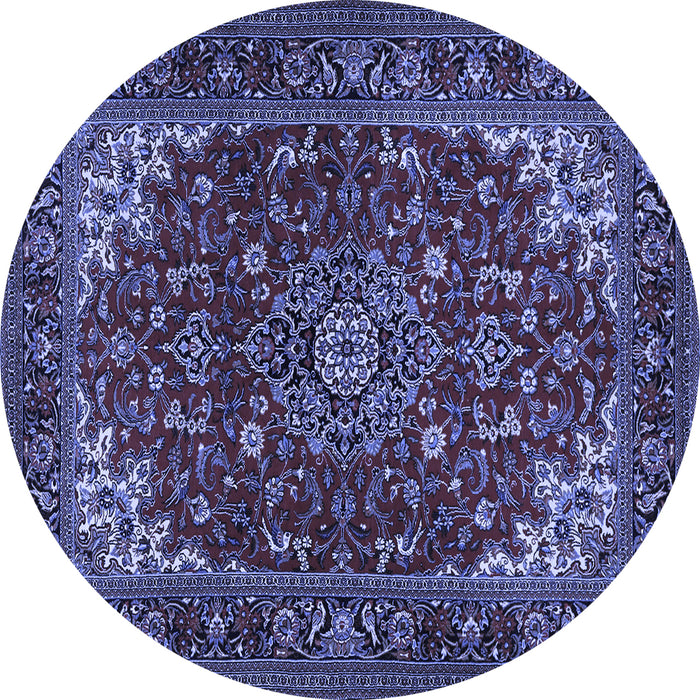 Round Machine Washable Medallion Blue Traditional Rug, wshtr1722blu