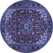 Round Machine Washable Medallion Blue Traditional Rug, wshtr1722blu