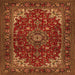 Round Machine Washable Medallion Orange Traditional Area Rugs, wshtr1722org