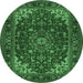 Round Machine Washable Medallion Emerald Green Traditional Area Rugs, wshtr1722emgrn