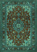 Machine Washable Medallion Turquoise Traditional Area Rugs, wshtr1722turq