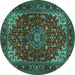 Round Machine Washable Medallion Turquoise Traditional Area Rugs, wshtr1722turq