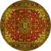 Round Machine Washable Medallion Yellow Traditional Rug, wshtr1722yw