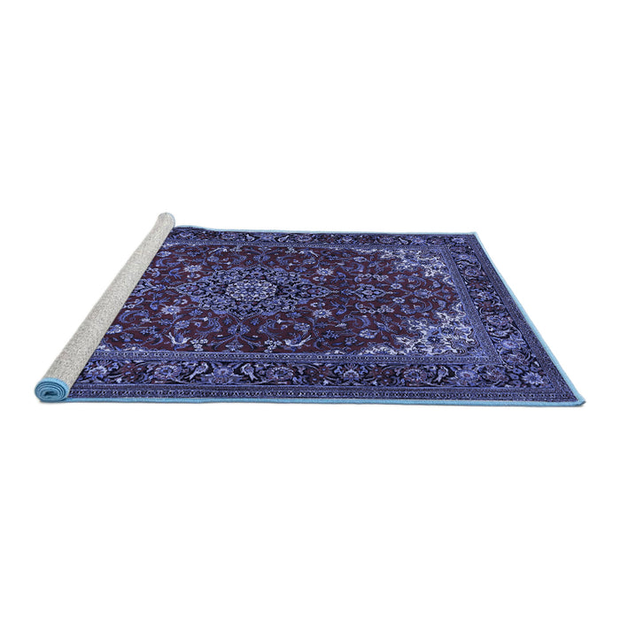 Sideview of Machine Washable Medallion Blue Traditional Rug, wshtr1722blu