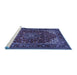 Sideview of Machine Washable Medallion Blue Traditional Rug, wshtr1722blu