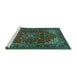 Sideview of Machine Washable Medallion Turquoise Traditional Area Rugs, wshtr1722turq