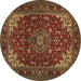 Round Medallion Brown Traditional Rug, tr1722brn