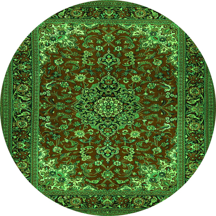 Machine Washable Medallion Green Traditional Area Rugs, wshtr1722grn