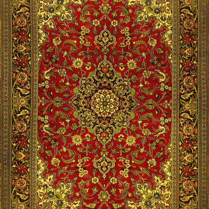Machine Washable Medallion Yellow Traditional Rug, wshtr1722yw